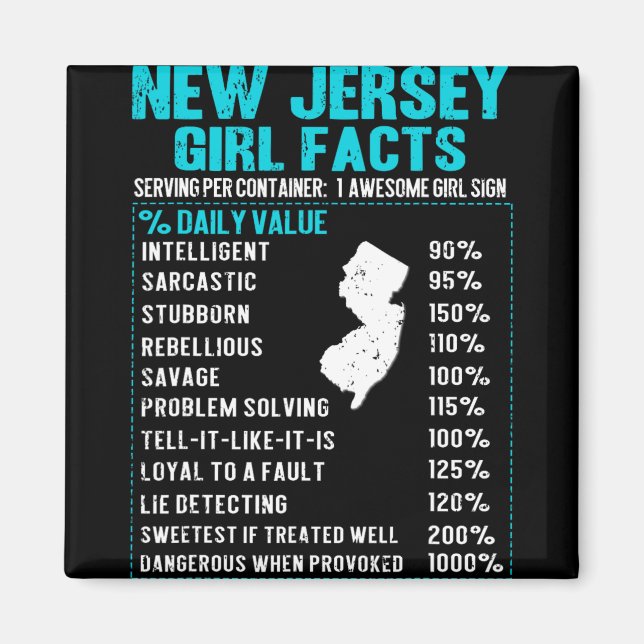 New Jersey Girl Facts Funny Birthday Gift Born In  Magnet (Front)
