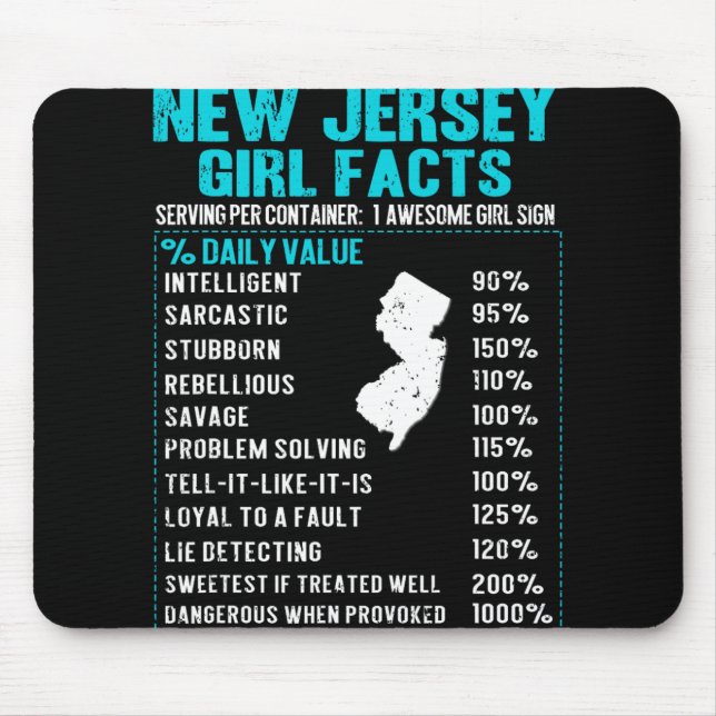 New Jersey Girl Facts Funny Birthday Gift Born In  Mouse Pad (Front)