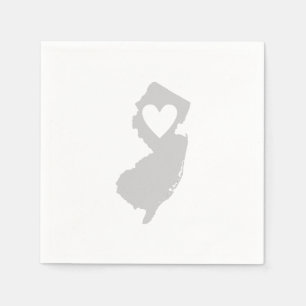 New Jersey Gray Map Shape Heart Cutout Paper Party Napkins