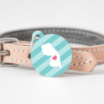 New Jersey Heart Pet ID Tag<br><div class="desc">Let your furry friend show some home state pride with this cute New Jersey pet ID tag. Design features a white silhouette map of the state of New Jersey with a pink heart inside, on a tone on tone turquoise stripe background. Add your pet's name and contact information to the...</div>
