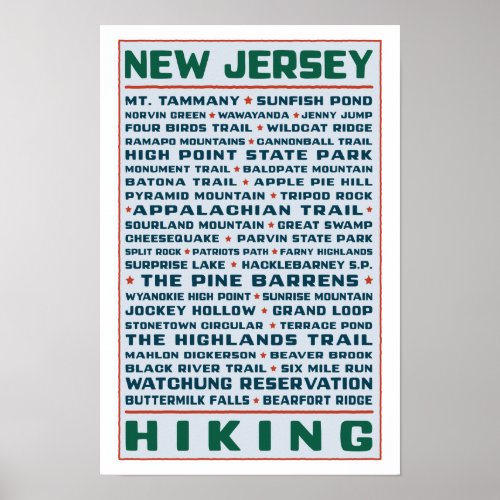 New Jersey Hiking Trails Poster