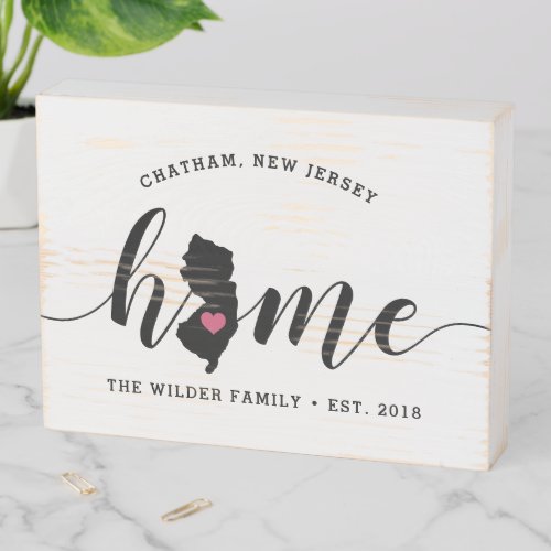 New Jersey Home State Rustic Family Name Wooden Box Sign