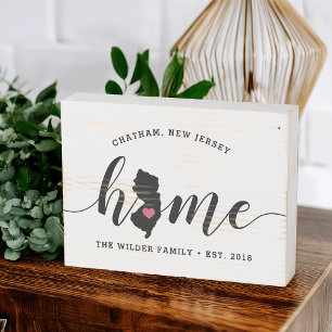New Jersey Home State Rustic Family Name Wooden Box Sign