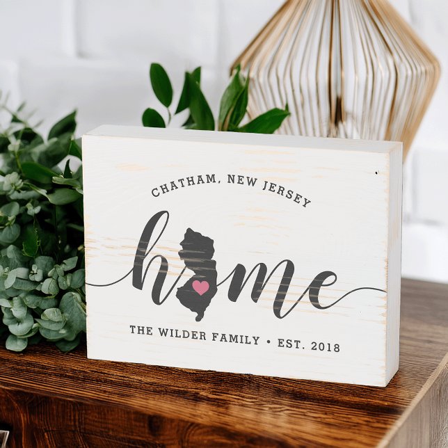 New Jersey Home State Rustic Family Name Wooden Box Sign (Creator Uploaded)