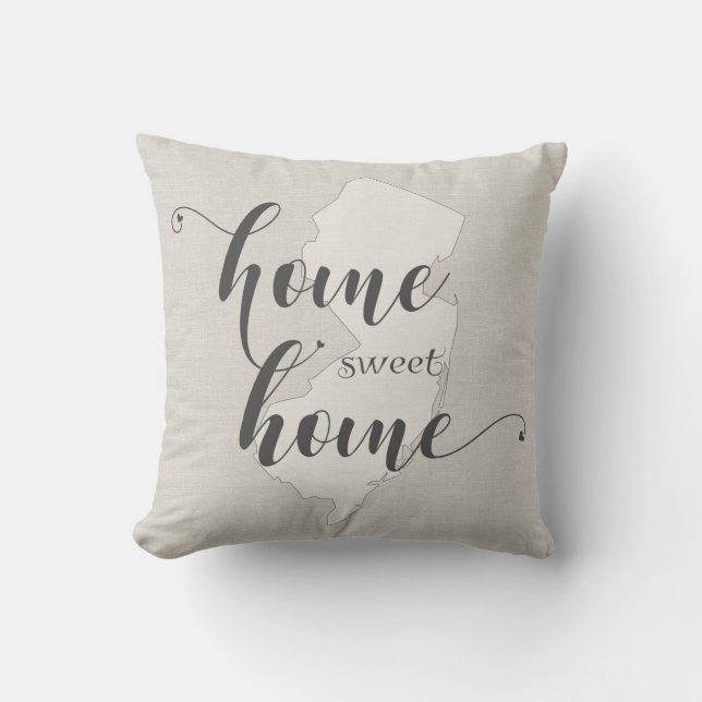 New Jersey - Home Sweet Home burlap-look Throw Pillow (Front)