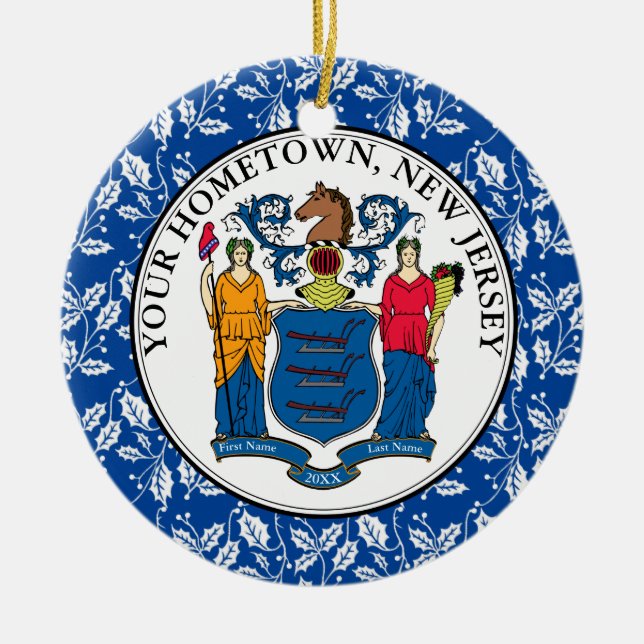 New Jersey Hometown Personalize Ceramic Ornament (Front)