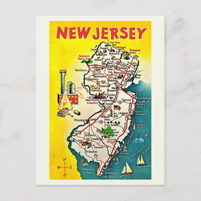 New Jersey Illustrated Vintage Postcard (Front)