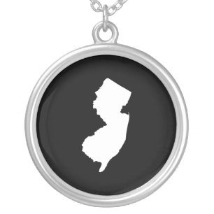 New Jersey in White and Black Silver Plated Necklace
