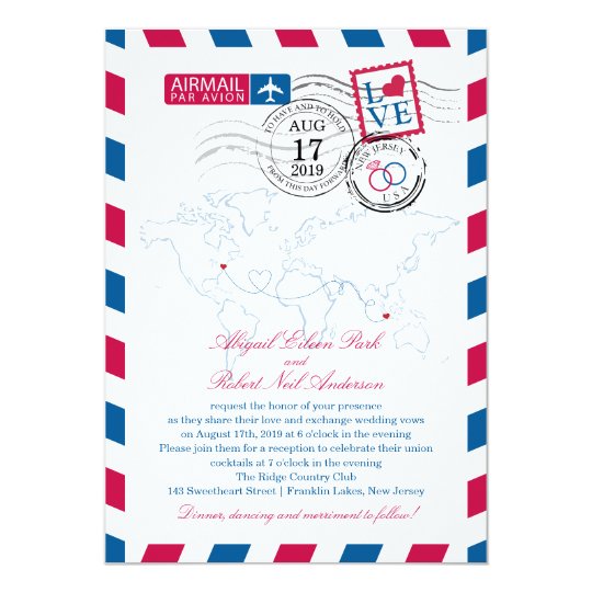 New Jersey Indonesia Airmail Wedding Invitation Zazzle Com