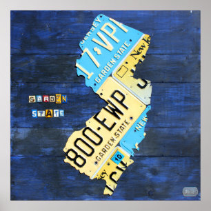 New Jersey License Plate Map Poster