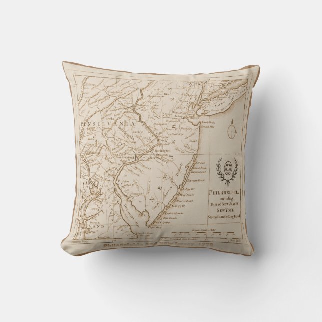 New Jersey Map 1778, Replica Throw Pillow (Front)