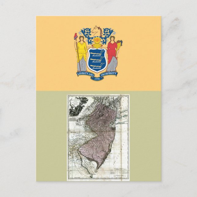New Jersey Map and State Flag Postcard (Front)