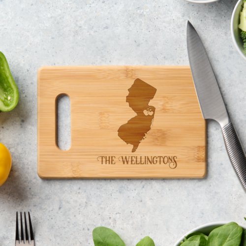New Jersey Map Choice of Hearts Stars Family Name Cutting Board