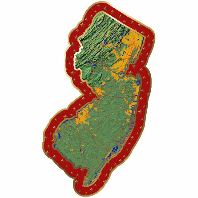 New Jersey Map Christmas Ornament Cut Out (Front)