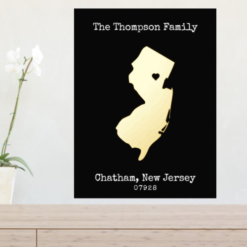 New Jersey Map Custom Family Name  Foil Prints