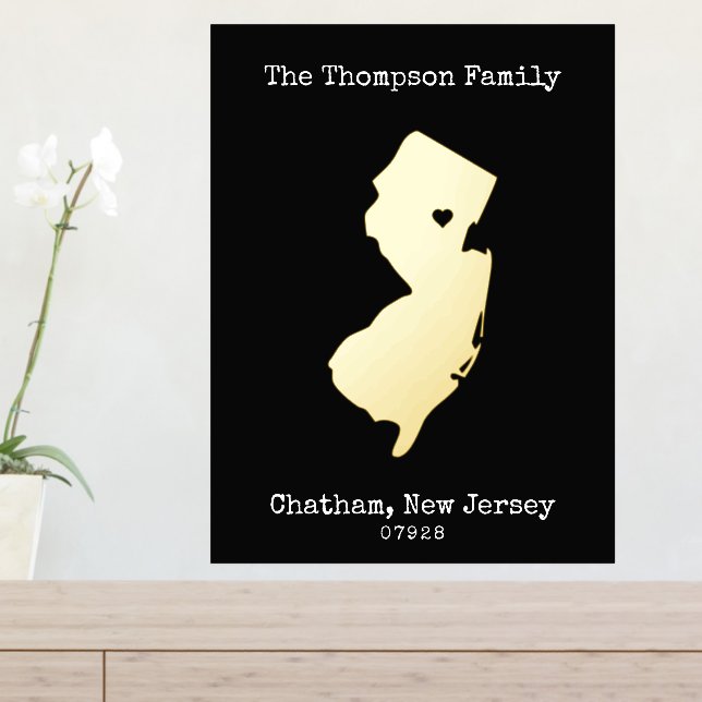 New Jersey Map Custom Family Name  Foil Prints (In Situ (Entry Table))