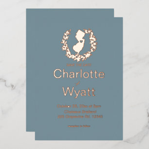 New Jersey Map  Destination Wedding   Foil Invitation