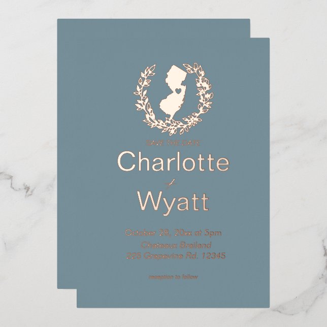 New Jersey Map  Destination Wedding   Foil Invitation (Front/Back)