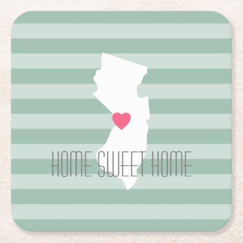 New Jersey Map Home State Love With Custom Heart Square Paper Coaster by MyGiftShop at Zazzle