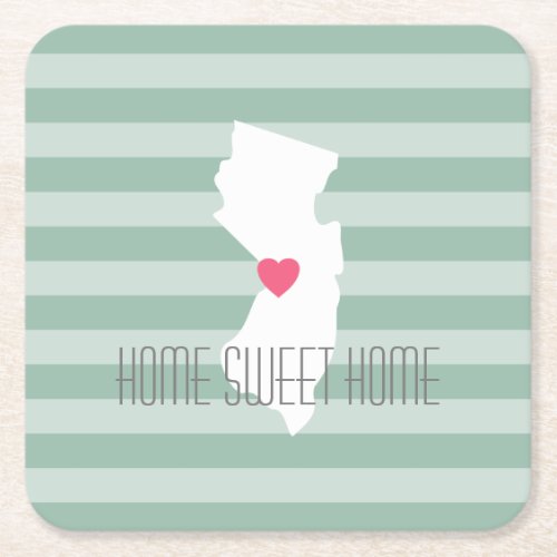 New Jersey Map Home State Love with Custom Heart Square Paper Coaster