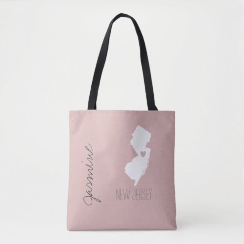 New Jersey map with heart personalize name Tote Bag