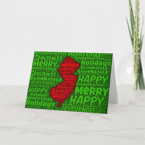 New Jersey Map Word Art Christmas Card Holiday