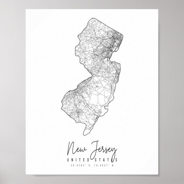 New Jersey Minimal Street Map Poster (Front)