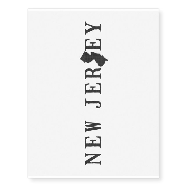 New Jersey Name with State Shaped Letter Temporary Tattoos (Front)