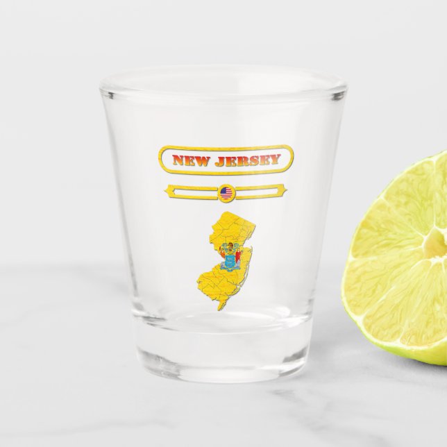 NEW JERSEY, NEW JERSEY MAP, USA. SAMER BRASIL SHOT GLASS (Front)