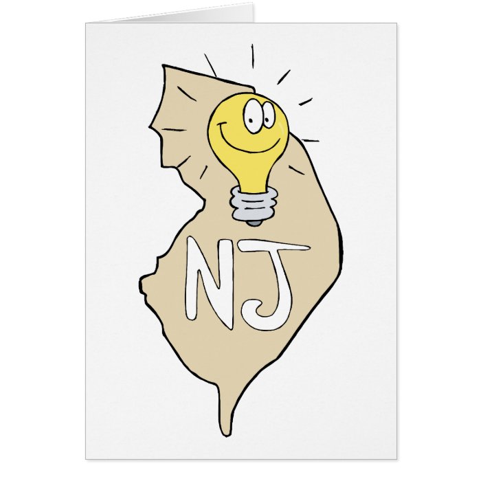 New Jersey NJ Map with funny Light Bulb Cartoon Greeting Card