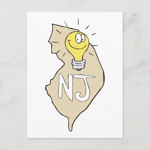 New Jersey NJ Map with funny Light Bulb Cartoon Postcard