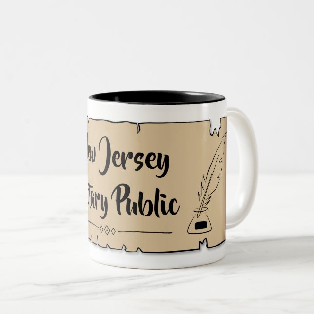New Jersey Notary Public Scroll Feather Quill Two-Tone Coffee Mug (Front Right)