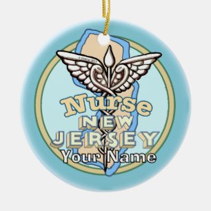 New Jersey Nurse Caduceus  Ceramic Ornament