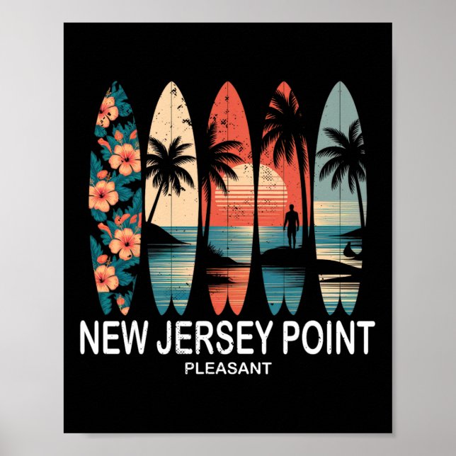 New Jersey Point Pleasant Surfboard Surfing Retro  Poster (Front)