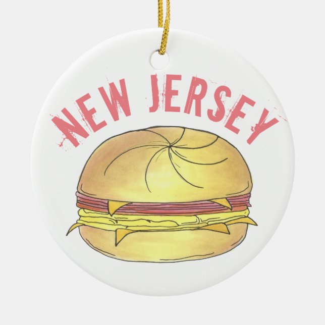 New Jersey Pork Roll NJ Ham Egg Breakfast Sandwich Ceramic Ornament (Front)