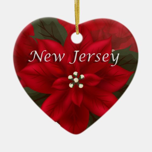 New Jersey Red Poinsettia Heart  Keepsake Ornament