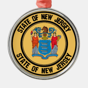 New Jersey Round Emblem Metal Ornament