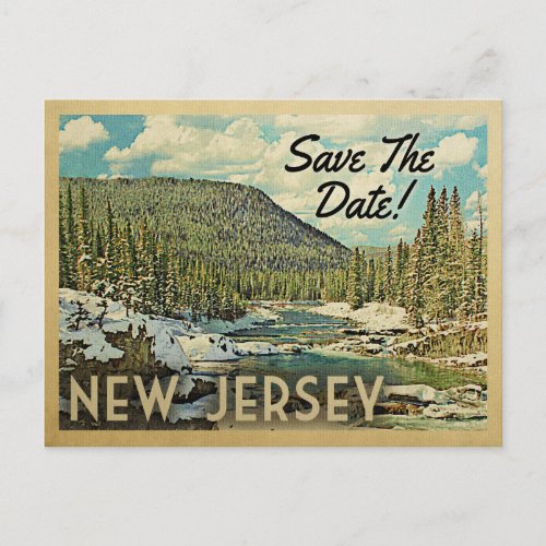 New Jersey Save The Date Mountains River Snow Announcement Postcard
