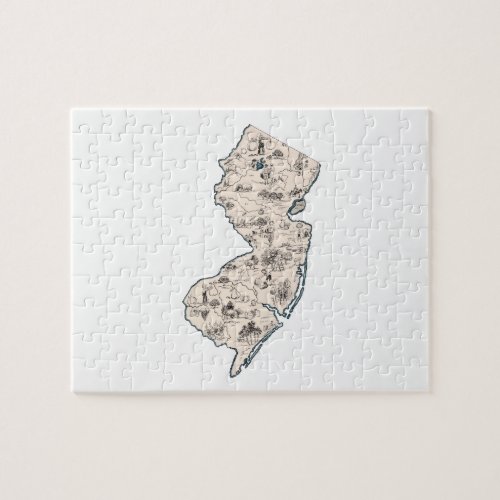 New Jersey Shaped Vintage Picture Map Jigsaw Puzzle
