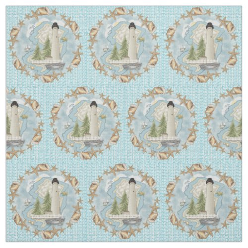 New Jersey Shells Lighthouse Fabric