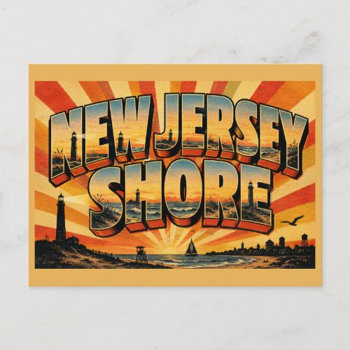 New Jersey Shore Atlantic Ocean Lighthouse Art Postcard