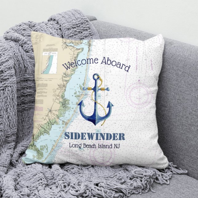 New Jersey Shore Authentic Nautical Boat Name Outdoor Pillow (Creator Uploaded)