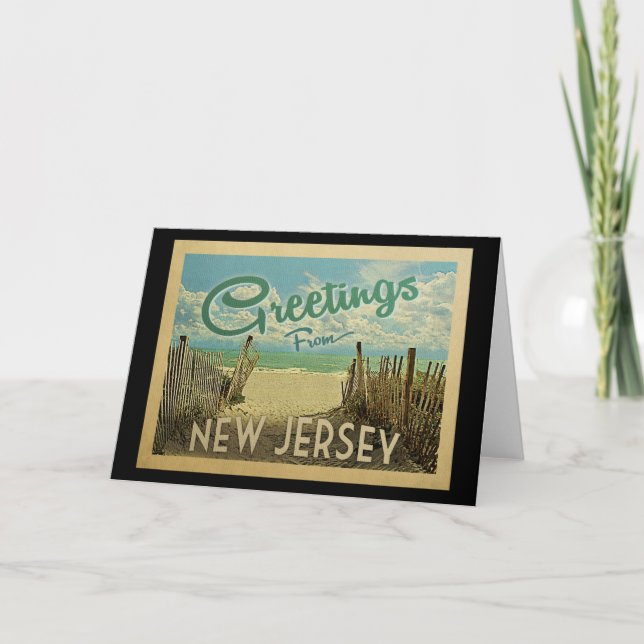 New Jersey Shore Beach Vintage Travel Card (Front)