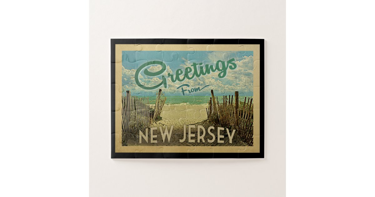 New Jersey Shore Beach Vintage Travel Jigsaw Puzzle Zazzle Com