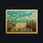 New Jersey Shore Beach Vintage Travel Magnet<br><div class="desc">This Greetings From New Jersey vintage postcard design features a sandy beach with a beautiful turquoise ocean water and above the sea,  a blue sky with billowy white clouds. In vintage travels style.</div>