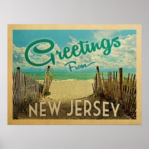 New Jersey Shore Beach Vintage Travel Poster