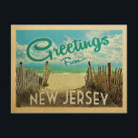 New Jersey Shore Postcard Beach Vintage Travel<br><div class="desc">This Greetings From New Jersey vintage postcard design features a sandy beach with a beautiful turquoise ocean water and above the sea,  a blue sky with billowy white clouds. In vintage travels style.</div>