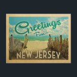 New Jersey Shore Postcard Beach Vintage Travel<br><div class="desc">This Greetings From New Jersey vintage postcard design features a sandy beach with a beautiful turquoise ocean water and above the sea,  a blue sky with billowy white clouds. In vintage travels style.</div>