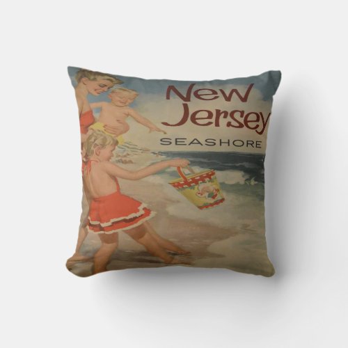 new jersey shore vintage tourist vacation throw pillow