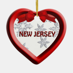 New Jersey Snowflake Heart Christmas Ornament